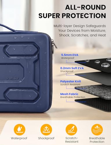DOMISO Laptop Hard Case 14-14.4 inch Waterproof Shockproof Hard Shell Laptop Sleeve with Handle & Storage Pocket, Compatible with MacBook, HP, Dell,Dark Blue - color: Dark Blue, size: 14 inch