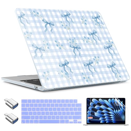TWOLSKOO for MacBook Air 13 inch Case M5 2026 M4 2025 M3 M2 2024-2022 A3449 A3240 A3113 A2681, Plastic Hard Shell & Keyboard Cover & Type C for MacBook Air 13.6 inch Case, Blue Gingham Bow - color: Blue Gingham Bow