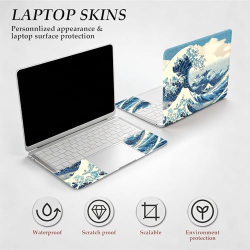 DEGDFSGR 12.1-15.6 Inch Universal Reusable Laptop Skin Sticker Decal, Waterproof Removable Protector for Notebook Cover, Scratch-Resistant Vinyl Cuttable Full Wrap Sticker, Blue Sea with White Wave - color: Blue Sea With White Wave