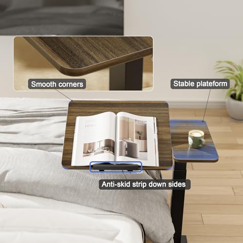Ywin Medical Overbed Table with Wheels, Lift 27-43in, Black Walnut | Steel frame & wood top, 0-60° tilt, rolling casters, 66lb load, pneumatic adjustable height for Bed/hospital/couch/office - color: Black Walnut-1, size: 27.6" x 15.8"