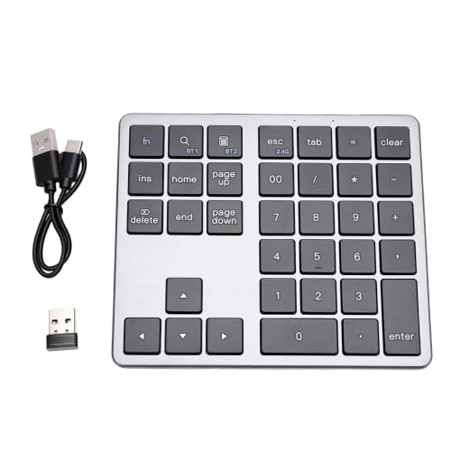 Wireless Number Pad, 35 Key Quiet Scissor Switch, Ultra Light Compact, Bluetooth 2.4G Dual Mode, Rechargeable, for Laptop PC Desktop (Black) - color: Black