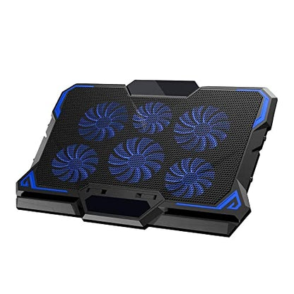 Laptop Cooling Pad, 6 Quiet Fans Up to 12"-17" Gaming Cooler Pad 6 Angle Adjustable Laptop Cooling Fan Stand,Blue LED Lights 2 USB Ports