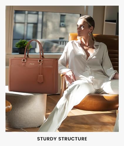 LOVEVOOK Laptop Tote Bag for Women, Leather Office Work Bag Briefcase fit for 15.6 inch Laptop, Large Teacher Computer Bag Handbag,2pcs Set Leather/Brown | PU Leather Business Briefcase Teacher Travel College Bag Handbag fit for 15.6 inch Laptop, Office P