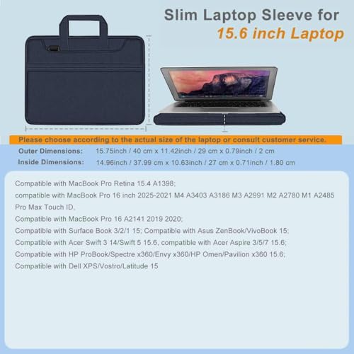 Laptop Case 15.6 inch Shoulder Bag, Durable Shockproof Protective Computer Carrying Briefcase with Multi-Pockets and Strap Compatible with Most 15.6 inch Notebooks,Dark blue - color: Dark Blue, size: 15.6"