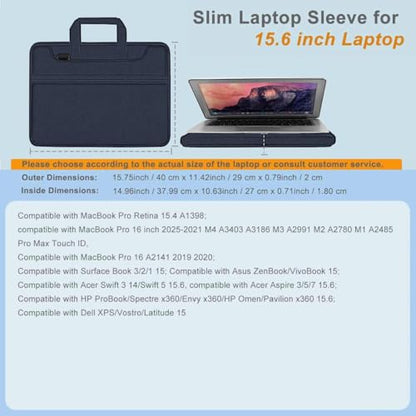 Laptop Case 15.6 inch Shoulder Bag, Durable Shockproof Protective Computer Carrying Briefcase with Multi-Pockets and Strap Compatible with Most 15.6 inch Notebooks,Dark blue - color: Dark Blue, size: 15.6"