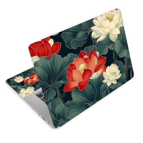 Universal Laptop Skin Decal, 3-Piece Vinyl Protector for 12 13 14 15.6" Notebook, Waterproof Anti-Scratch, Easy Trim & Bubble-Free Finish, Red and White Lotus Flowers - color: Red and White Lotus Flowers