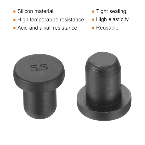 uxcell High Temp Silicone Plug Mount Dia 5.5mm/0.22 inch t Shaped Rubber Stopper Hole Plugs for Powder Coating Plating Waterproof Plugs Sealing Plugs Black Pack of 12(OD 8.5mm) - size: 5.5x8.5mm