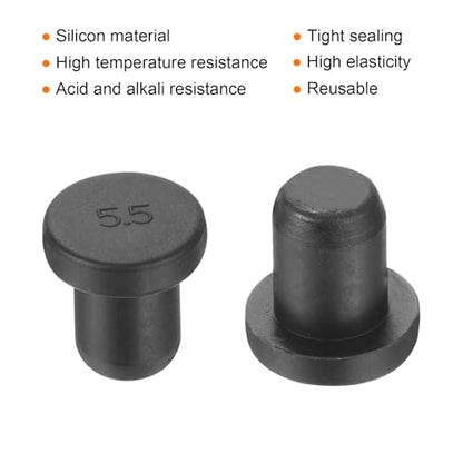 uxcell High Temp Silicone Plug Mount Dia 5.5mm/0.22 inch t Shaped Rubber Stopper Hole Plugs for Powder Coating Plating Waterproof Plugs Sealing Plugs Black Pack of 12(OD 8.5mm) - size: 5.5x8.5mm