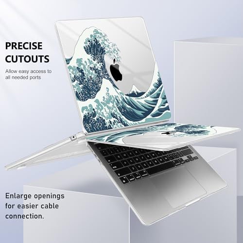 May Chen for MacBook Air 15 inch Case M5 M4 M3 M2 2026 2024-2023, Model A3448 A3241 A3114 A2941, Closes Seamlessly Hard Shell Laptop Cover with Keyboard Cover, Great Wave - color: Great Wave