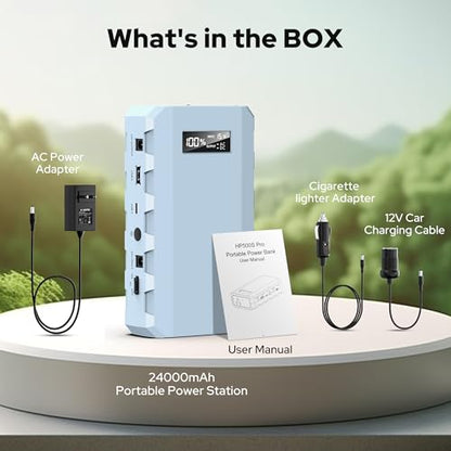 SinKeu 88.8Wh Portable Power Bank with 40W Foldable Solar Panel, 24000mAh Portable Power Supply with AC Outlet, 65W/110V Laptop Portable Charger with Camping Solar Panels for Outdoor Van RV Tri