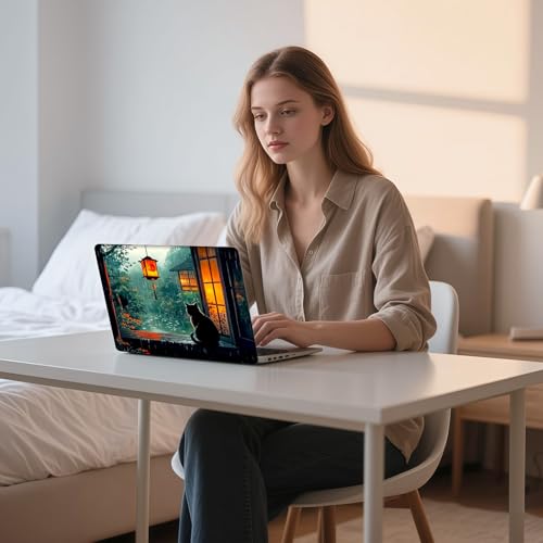 Aesthetic Laptop Skin Sticker, Cat by Rainy Window Waterproof Vinyl Laptop Decal, Removable Bubble Free, Reusable Protective Cover for 13 14 15 15.6 Inch - color: Cat by Rainy Window