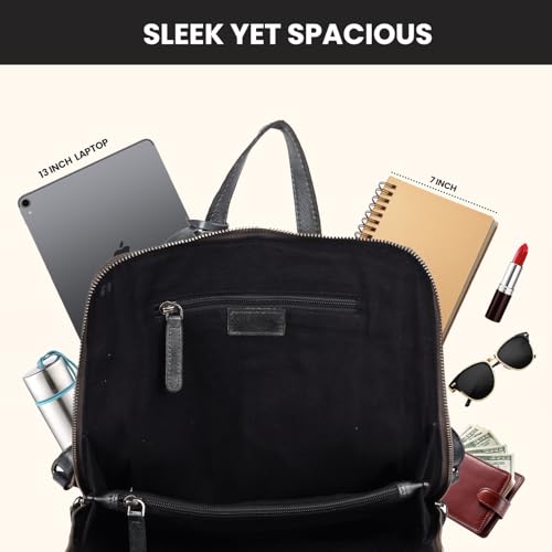 12.5 Inch Genuine Leather Backpack Purse For Women & Men | Grey Leather Backpack, Small Travel Bookbag With Adjustable Shoulder Strap, YKK Zipper, Mobile & Slip Pockets, 12.5 Inch - color: Grey