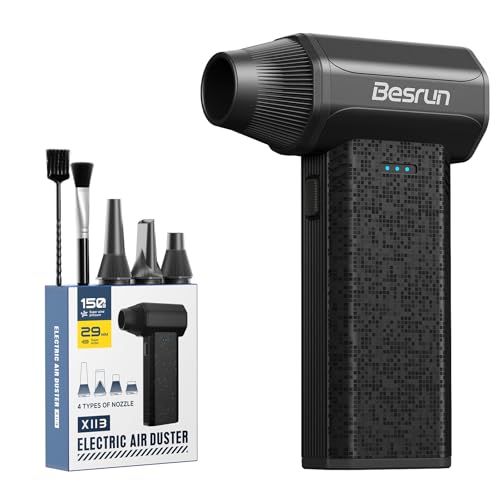 Electric Air Duster - 110,000 RPM Compressed Air Duster, 120W Cordless Air Blower for Computer Keyboard，House, Outdoor & Car, 3-Speed Rechargeable Mini Turbo Fan, Type-C Fast Charge (X113) - color: All Black
