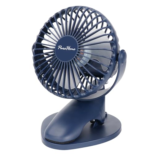 Portable Clip Fan Battery Operated,3 Speeds USB Rechargeable Mini Table Fan with Strong Airflow,360°Rotation Ultra Quiet Personal Desk Fan for Home Office Bedroom Dorm Stroller Camping - DeepBlue - color: DeepBlue