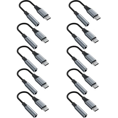 10PCS USB C to 3.5mm Female Headphone Jack Adapter | Upgrade Metal Case, Compatible with Samsung S20+/S21 Ultra, iPhone15 16 17, and More USB C Audio Devices - color: Grey, size: 4.6 IN-10PCS