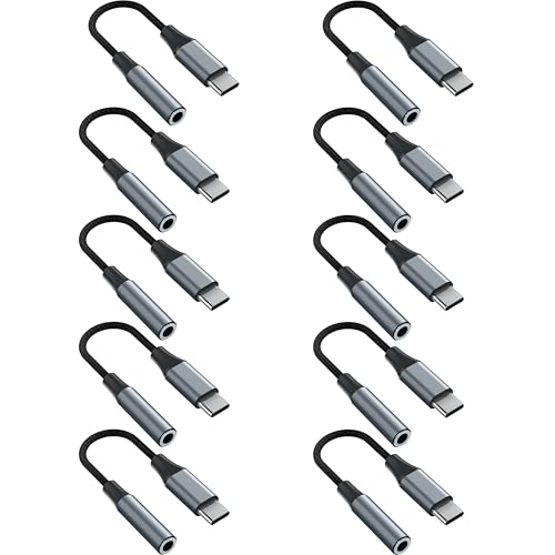 10PCS USB C to 3.5mm Female Headphone Jack Adapter | Upgrade Metal Case, Compatible with Samsung S20+/S21 Ultra, iPhone15 16 17, and More USB C Audio Devices - color: Grey, size: 4.6 IN-10PCS