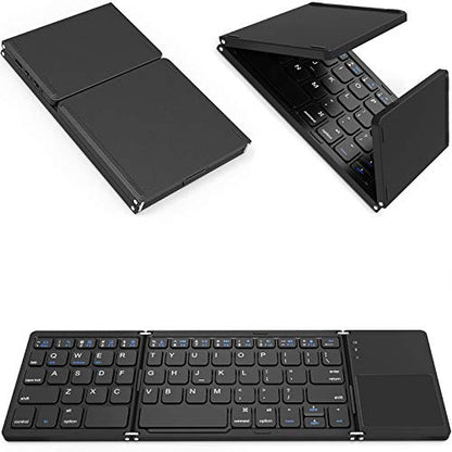 Slim Foldable Wireless Keyboard Compatible with Lenovo ThinkPad 8 64GB with TOUCHPAD Mouse Fully Universal Providing 48H Use, 560 Days Standby, Portable, Compact, Tri-Fold, Rechargeable!