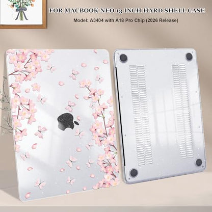 for MacBook Neo 13 inch Case 2026 (Model A3404), Glitter Printed Pattern Hard Shell Laptop Case with Keyboard Cover & Screen Film, Slim Plastic Protective Cover, Cherry Blossom Shiny - color: Cherry Blossom Shiny