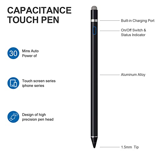 Active Stylus Pens for Touch Screens, Active Pencil Smart Digital Pens Fine Point Stylist Pen Compatible with iPhone iPad (Black) - color: Black