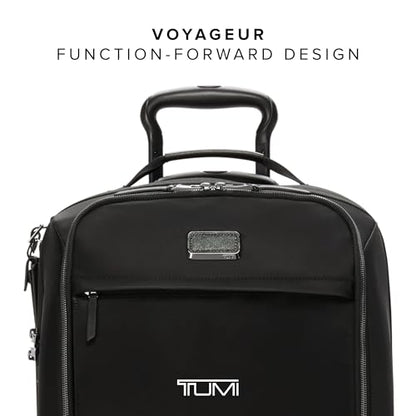 TUMI - Voyageur Leger 4 Wheeled Luggage - Women's Lightweight and Spacious, Sleek Silhouette, Durable Premium Suitcase - 16" Compact Front Pocket Carry On, Black with Gunmetal Hardware - color: BLACK/GUNMETAL, style: 16" Compact Carry-on