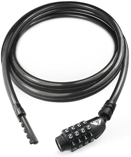 Straight Combination Bike Lock Cable - 3/8 inch (5FT, 10FT, 15FT, 25FT) Resettable Combination Lock, Anti-Theft Security Cable for Bicycles, Kayaks, Paddle Boards and Outdoor Gear (10 FT) - color: 10 FT