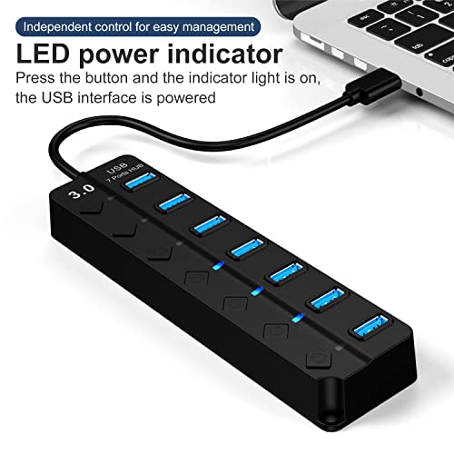 Tianle USB Hub, 7-Port USB 3.0 Ultra Slim Data Hub with Individual LED Power Switches Compatible with MacBook Air, iMac, Surface Pro, Laptop, USB Flash Drives, Mobile HDD - size: 7Port Switches