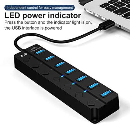 Tianle USB Hub, 7-Port USB 3.0 Ultra Slim Data Hub with Individual LED Power Switches Compatible with MacBook Air, iMac, Surface Pro, Laptop, USB Flash Drives, Mobile HDD - size: 7Port Switches