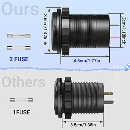 83W 12V USB Outlet Laptop Charger: 2 Pack 65W USB-C PD3.0 and 18W QC3.0 Multi Car Port 12V Socket Waterproof with Power Switch for Car Boat Marine Bus Truck Golf Cart RV Moto, etc.