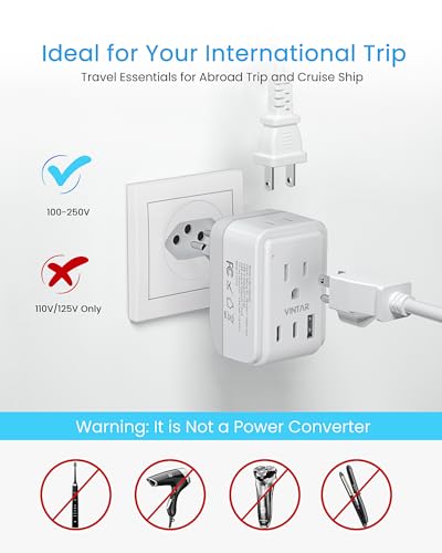VINTAR Brazil Power Adapter 2 Pack, Foldable Type N Plug Adapter | 2 AC Outlets 3 USB Ports (2 USB C), Brazil Outlet Plug for US to Brazil Brazilian Brasil - style: Type N - Brazil