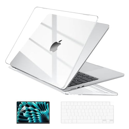 EooCoo Case for MacBook Air 15 inch M5 M4 M3 M2 2026-2023, Crystal Clear | Easy to Install, Sturdy, Plastic Hard Shell Case & Keyboard Cover & Screen Protector, Model: A3448 A3241 A3114 A2941 - color: Crystal Clear