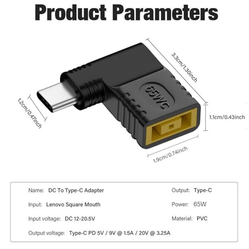 70PCS USB-C to Slim Square Tip DC Converter Adapter, 65W PD Charging for ThinkPad X1 Carbon/T480/Yoga 900
