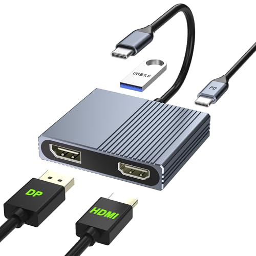 USB C to HDMI and DisplayPort Adapter, 4K @60Hz Dual Monitor Adapter for Dell/HP/Mac Laptops, USB Type C to Display Port and HDMI Multiport with USB3.0/PD, USB C Hub, Docking Station Dual Monitor - style: 4 IN 1 HDMI+DP