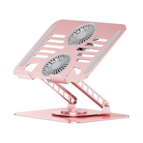 Aluminum Rotatable Laptop Stand | Dual Cooling Fans, Height Adjustable - color: Pink