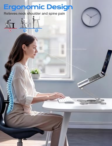 JCZT 360° Rotating Laptop Stand for Desk, Metal Foldable Laptop Riser Gray | Ergonomic Portable Adjustable Laptop Stand, Ventilated Cooling Notebook Holder for MacBook Air Pro, All 10-16'' Laptops - color: Gray