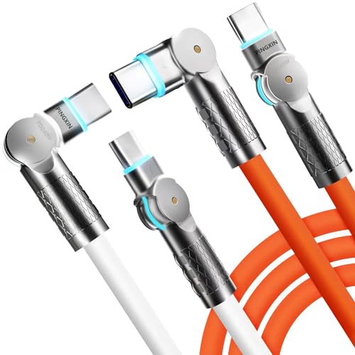 PINGXIN USB C to USB C Charger Cable 240W [2-Pack 6.6FT], Type C Fast Charging Cable， for MacBook Pro, iPad Pro Air, iPhone 16/16 Plus/16 Pro Max, Galaxy S23+/S23 Ultra, Orange+White - size: 6.6 FT-Orange&White