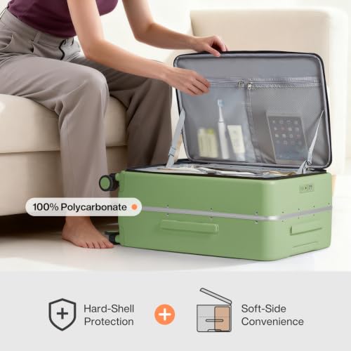 mixi 26 Inch Large Checked Luggage PC Hard Shell Suitcase Top Opening Aluminum Frame Travel Suitcases with Wheels, Avocado Green - color: Avocado Green, size: 26 inch
