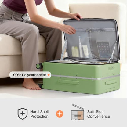 mixi 26 Inch Large Checked Luggage PC Hard Shell Suitcase Top Opening Aluminum Frame Travel Suitcases with Wheels, Avocado Green - color: Avocado Green, size: 26 inch