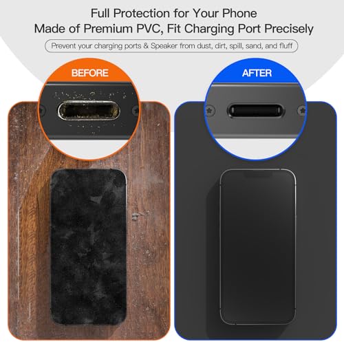 10PCS iPhone Lightning Anti Dust Plug Charging Port Dust Cover for iPhone 14/14 Pro Max, 13/13 Pro Max, 12 Pro Max, 11 Pro, X, XS, XR, 8, 7 iPad AirPods with Easy Grip Tab, Lanyard & Cleaning Brush - size: For iPhone(3 in 1)