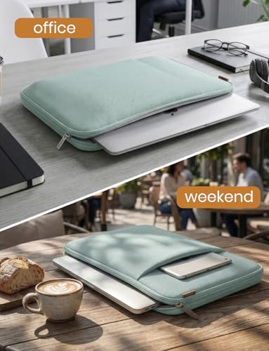 DOMISO Laptop Case Laptop Sleeve Cover for 14 inch Mac Book Pro M4/M3/M2/M1 Pro/Max, Compatible with 13.3 inch HP Dell ASUS Notebook, Water-Resistant Bag with Scalable Handle and Small Case,Mint Green - color: Mint Green, size: 13-13.3 inch