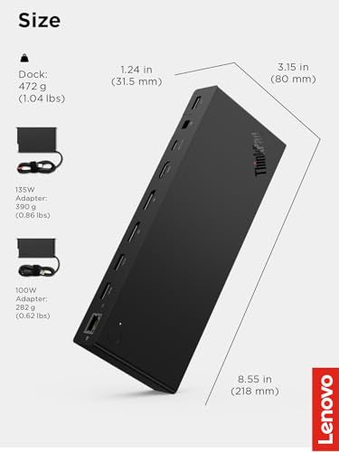 Lenovo ThinkPad USB 4 Smart Dock 5500 w/ 135W Adapter, Supports up to 4 Displays, 100W Power to Laptop, Integrated USB4 Cable, Eclipse Black