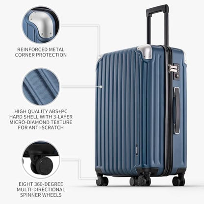 LEVEL8 Grace Luggage Sets Hardshell Suitcase with Wheels, Sturdy Large Suitcase Tsa Lock 20 Inch Expandable Carry on 24 Inch 28 Inch Checked Luggage, 3-Piece Set (20/24/28), Blue - color: Blue, size: 3-Piece Set (20/24/28)