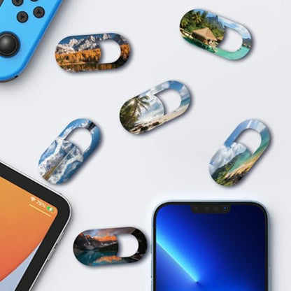 6Pcs 6 Styles Scenery Laptop Camera Cover Slide Beach Privacy Guard Accessories, Phone Front Camera Blocker 0.04 Inch Ultra Thin for Desktop Computer Tablet Notebook Mini PC Office Use - color: Scenery