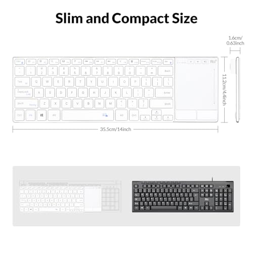 Rii 2.4G Wireless and Bluetooth Touch TV Keyboard with Media Control-White | BT 5.1+2.4G,Aluminium Alloy,Easy meadia control,built-in touchpad for HTPC,PC,Tablet,iPad,Android TV Box,Smart TV,Mac - color: White(K22S-W)