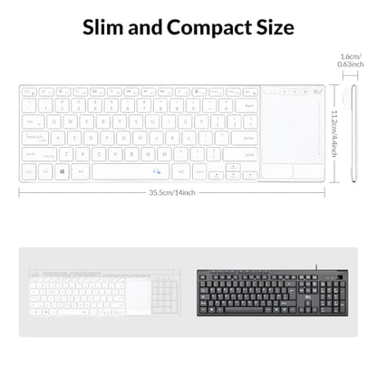 Rii 2.4G Wireless and Bluetooth Touch TV Keyboard with Media Control-White | BT 5.1+2.4G,Aluminium Alloy,Easy meadia control,built-in touchpad for HTPC,PC,Tablet,iPad,Android TV Box,Smart TV,Mac - color: White(K22S-W)