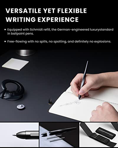 novium Hoverpen Interstellar - Space Black, Ballpoint Pen | 18K Gold-plated Pen Ring, 23.5 Degree Angle, Schmidt Ballpoint Refill, No Spills, No Spotting, No Explosions - color: Space Black, style: 18K Gold-Plated