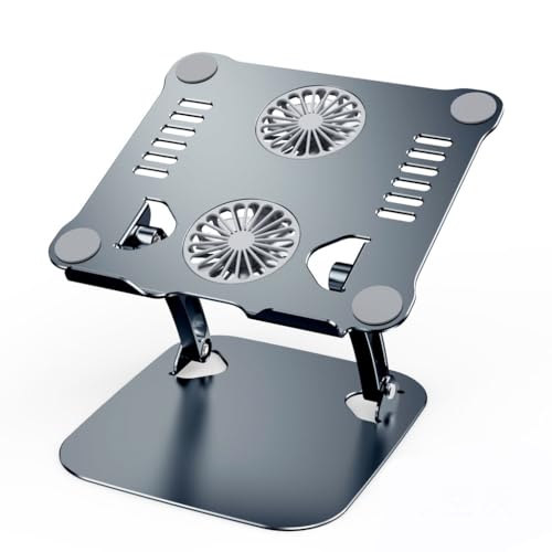 Aluminum Alloy -Layer Folding Notebook Holder with Built-in Fan Heat Dissipation Bracket(Gray) - color: Gray