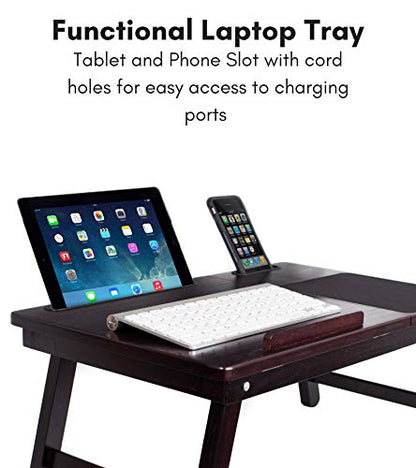 Sofia + Sam Multi Tasking Laptop Bed Tray | Lap Desk Supports Laptops Up to 18 Inches (Walnut)