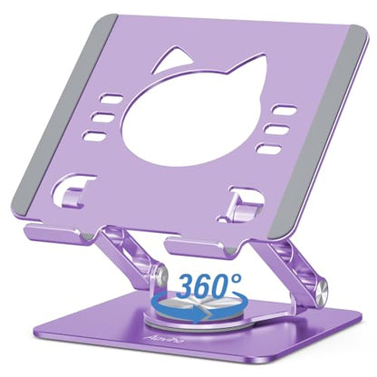 Aoviho Tablet Stand 360° Rotating Aluminum Holder - Adjustable, Portable & Foldable Monitors Stand for iPads, Compatible with 4-13.3" Tablets, Purple - color: Purple