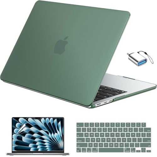 EooCoo for MacBook Air 13 inch Case M5/M4/M3/M2 2026-2022, Matte Green | Soft-Touch Feel for Mac Air 13.6", Hard Shell, Keyboard Cover, Screen Film & Type-C Included, A3449/A3240/A3113/A2681 - color: Matte Midnight Green