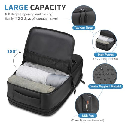 38L Travel Backpack 17" Laptop Backpack W/USB-C Port, Expandable Carry-On Bag, TSA Approved for Business College, Black - color: Black